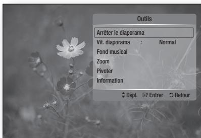 Outils Arrêter le diaporama Vit. diorama : Normal Fond musical Zoom Pivoter Information Dépl. Entrer Retour