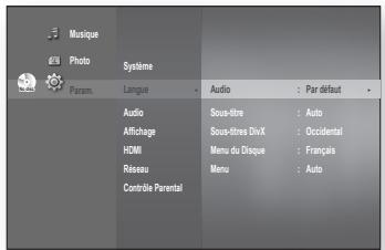 SAMSUNG BD-P1620 - Configuration des options de language - 2