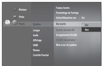 SAMSUNG BD-P1620 - Activation/désactivation d'un bip touche - 1