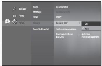 SAMSUNG BD-P1620 - Réglage du serveur NTP (utilisé pour retrouver les informations relatives à l'heure depuis le serveur NTP) - 1