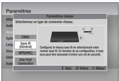 SAMSUNG BD-D7000B - Configuration d'une connexion au Réseau sans fil - Auto. - 1