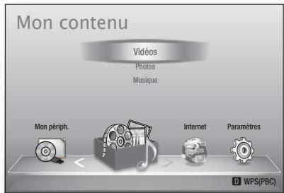 Mon contenu Vidés Photos Musique Mon périph. Internet Paramètres D WPS(PBC)