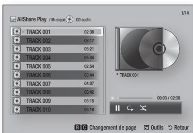 SAMSUNG BD-E6500 - Commandes de l'écran Musique - 1