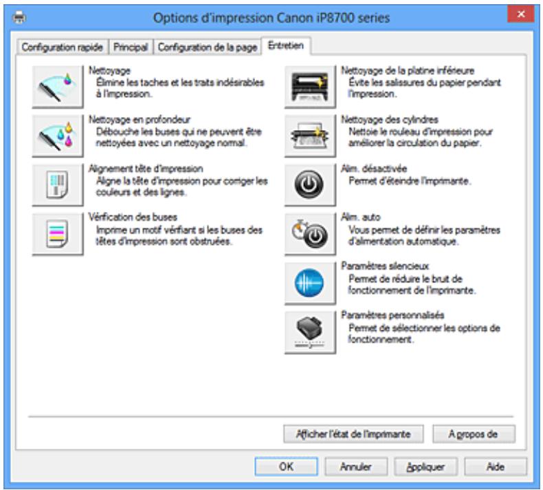 CANON PIXMA IP8750 - Description de l'onglet Entretien - 1