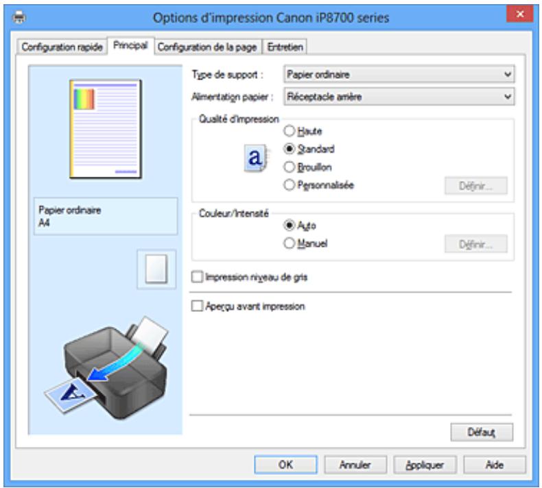 CANON PIXMA IP8750 - Description de l'onglet Principal - 1