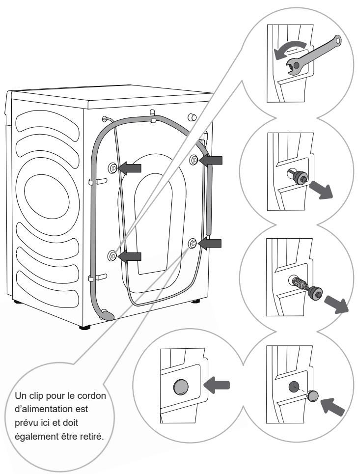HISENSE WD3S8043BW3 - RETRAIT DES BOULONS/VIS DE TRANSPORT - 1