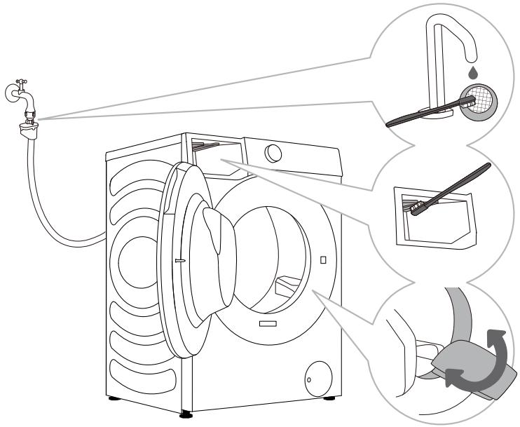 HISENSE WF3S9043BB3 - Nettoyage du TUYAU d'alimentation en eau, du logement du distributeur de lessive et du JOINT de porte en caoutchouc - 1