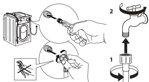 INDESIT BDE96435WKVFR - Nettoyage des filtres en MAILLE situés dans le TUYAU d'arrivée d'eau - 4