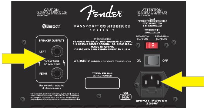 FENDER Passport Conference Series 2 - CONEXION DE CABLE DE ALIMENTACION/ALTAVOZ: - 1