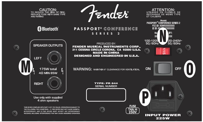 FENDER Passport Conference Series 2 - CONEXION DE CABLE DE ALIMENTACION/ALTAVOZ: - 9