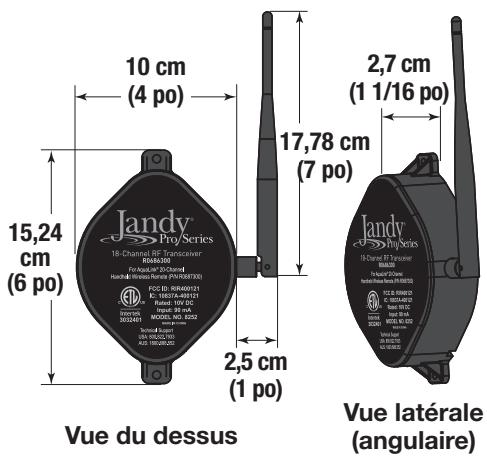 Jandy AquaLink PDA - Dimensions de la boîte de jonction de l'émetteur récepteur et de la télécommande - 2