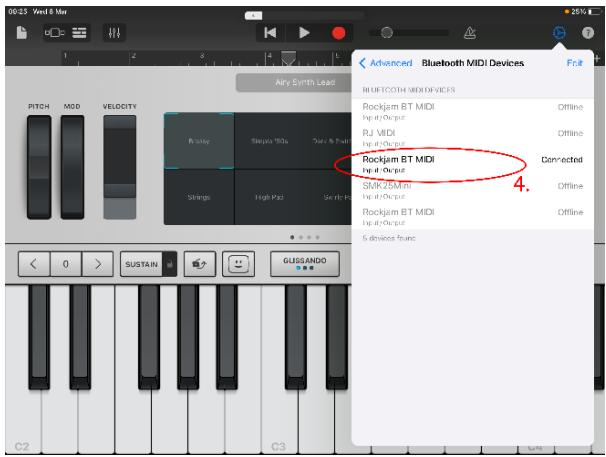 RockJam RJMK25 - Beispiel - Einrichten des MIDI-Controllers mit Garageband: - 3
