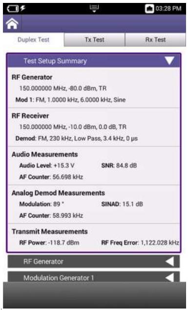 VIAVI CX100 ComXpert - Test Setup Summary Panel - 1