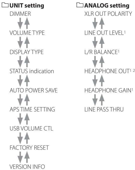 TEAC UD-507 - Turn the INPUT knob to select the setting item and press the INPUT knob. - 1