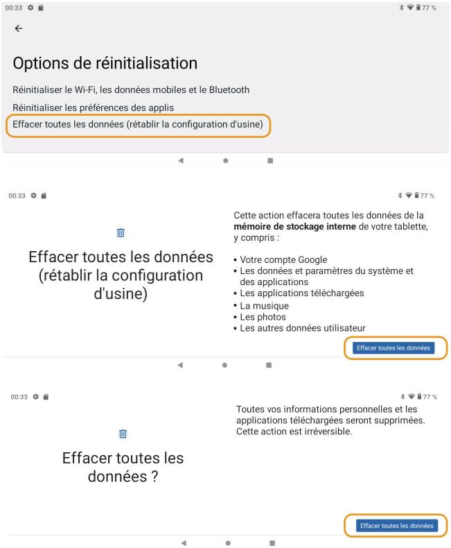 Tibuta E200 - Options de réinitialisation - 1