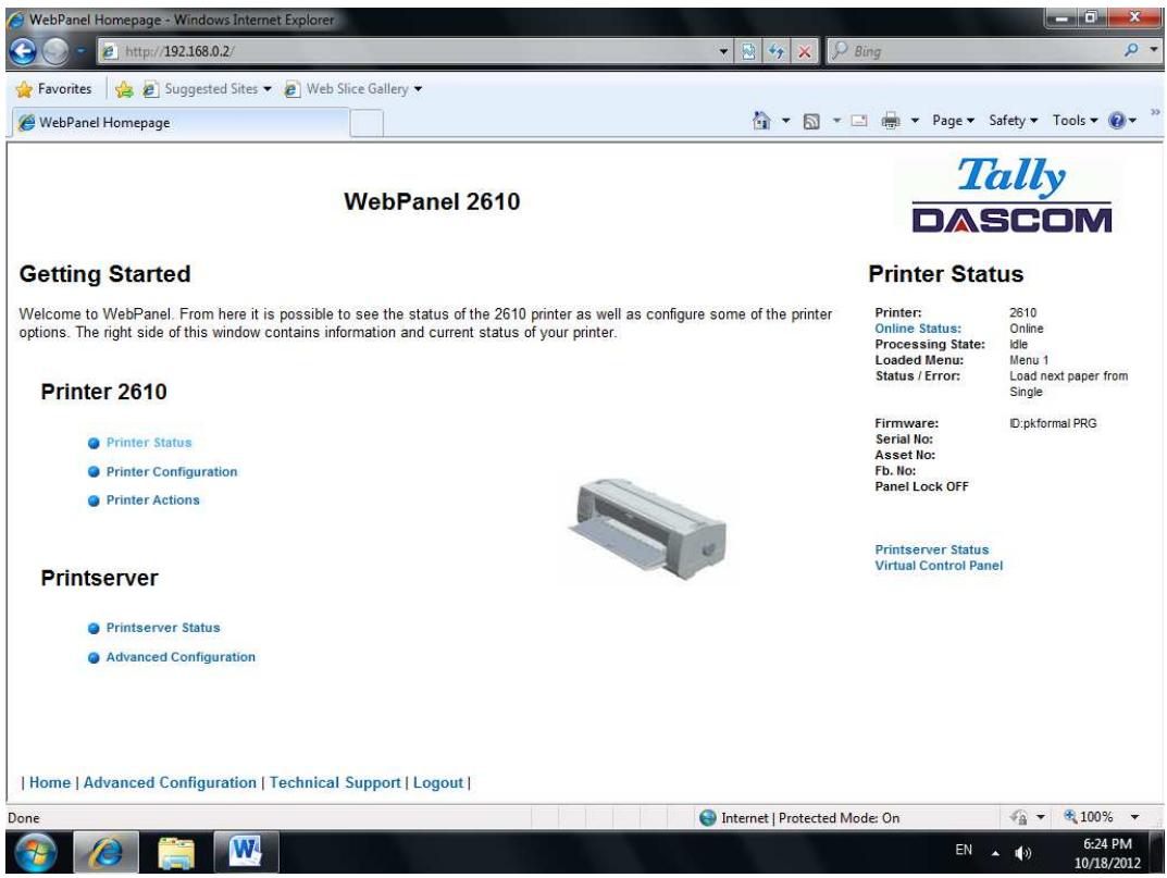 Tally Dascom PRN-7 - Access to WebPanel - 1