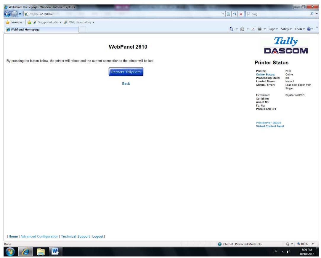 Tally Dascom PRN-7 - Restart TallyCom - 1