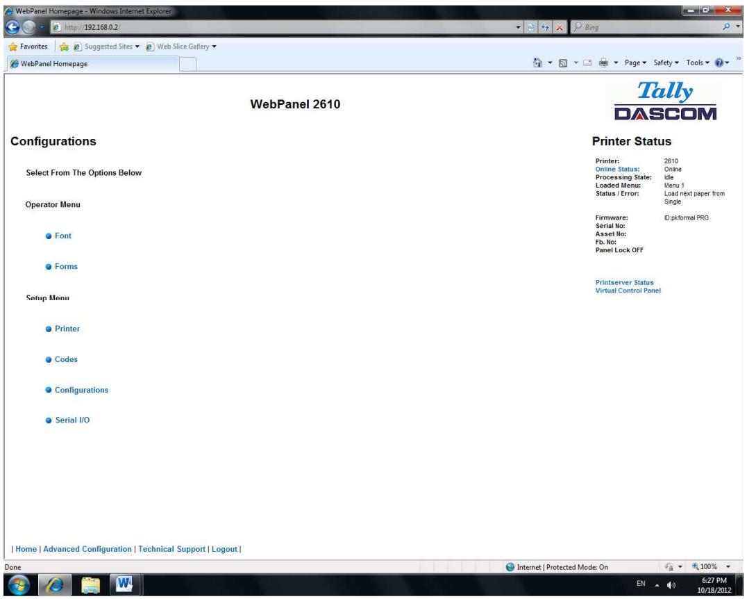 Tally Dascom PRN-7 - Printer Configuration - 1