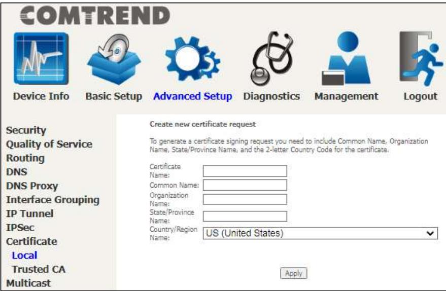 Comtrend PRT-6351 - CREATE CERTIFICATE REQUEST - 1