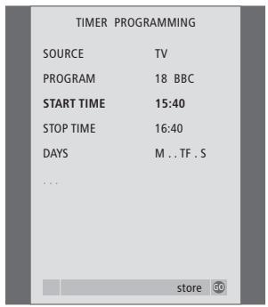 BANG & OLUFSEN Beovision 3-28 - Contenu du menu TIMER ON/OFF... - 1