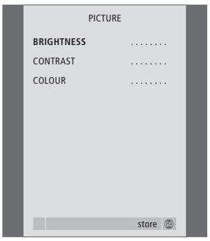 BANG & OLUFSEN Beovision 3-28 - Contenu du menu SOUND ADJUSTMENT... - 1