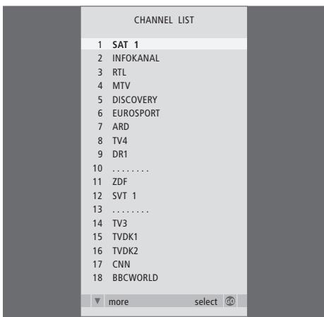BANG & OLUFSEN BeoVision 8 - Appeler une liste de chaînes - 1