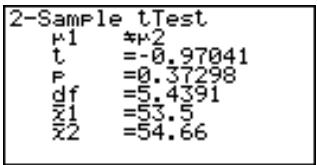 CASIO CFX-9850GB PLUS - Effectuer le test t à 2 échantillons quand deux listes de données sont entresetés - 1