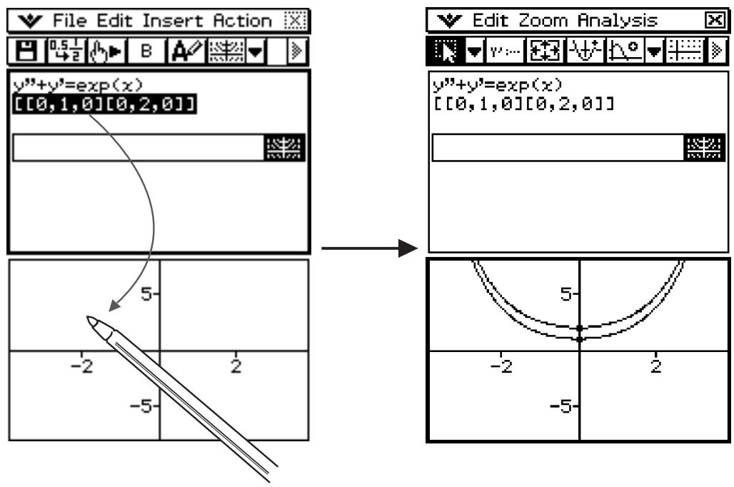 CASIO ClassPad 330 PLUS - - Représenter graphiquement les courbes solutions en déposant une équation différentielle d'ordre n et une matrice dans la fenêtre graphique d'équation différentielle - 5