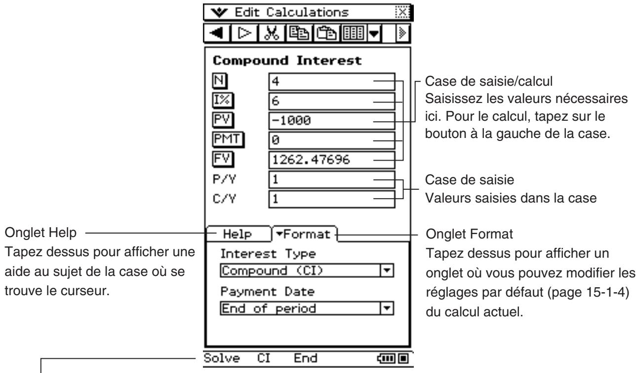 CASIO ClassPad 330 PLUS - Informations de base concernant l'écran de calculs financiers - 1