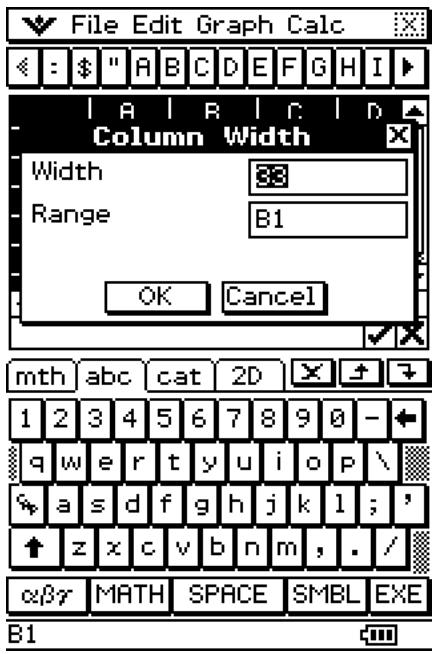 CASIO ClassPad 330 PLUS - - Changer la largeur d'une colonne avec la commande [Column Width] - 1