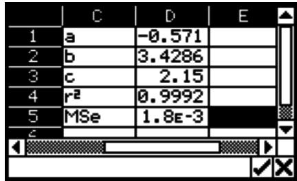 CASIO ClassPad 330 PLUS - - Coller une liste de résultats de calcul de régression dans une feuille de calcul - 1