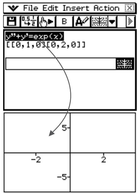 CASIO ClassPad 330 PLUS - - Représenter graphiquement les courbes solutions en déposant une équation différentielle d'ordre n et une matrice dans la fenêtre graphique d'équation différentielle - 4