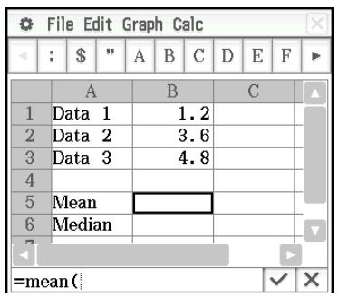 CASIO ClassPad II fx-CP400 - - Saisir la formule « =mean(B1:B3) » dans la cellule B5 - 1