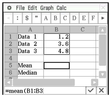 CASIO ClassPad II fx-CP400 - - Saisir la formule « =mean(B1:B3) » dans la cellule B5 - 2