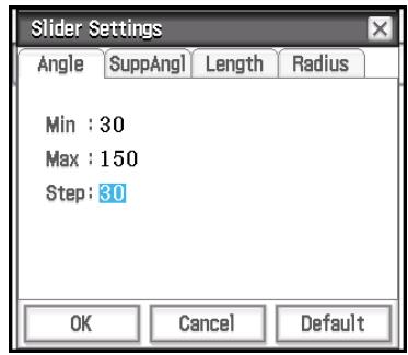 CASIO ClassPad II fx-CP400 - - Spécifier la valeur minimale, la valeur maximale et la valeur de pas de mesure d'un loquet - 1
