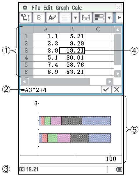 CASIO ClassPad II fx-CP400 - Exemple de fenêtres de l'application Spreadsheet - 1