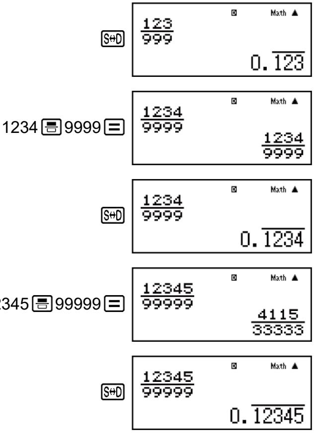 CASIO fx-115ES PLUS (2nd edition / NATURAL-V.P.A.M.) - Exemples de décimales récurrentes - 4