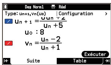 CASIO GRAPH MATH+ - Exemple de saisie simultanée d'une formule récurrente à deux termes et d'un terme général - 1