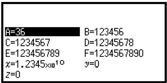 CASIO GRAPH LIGHT - Écran de la liste de variables - 1