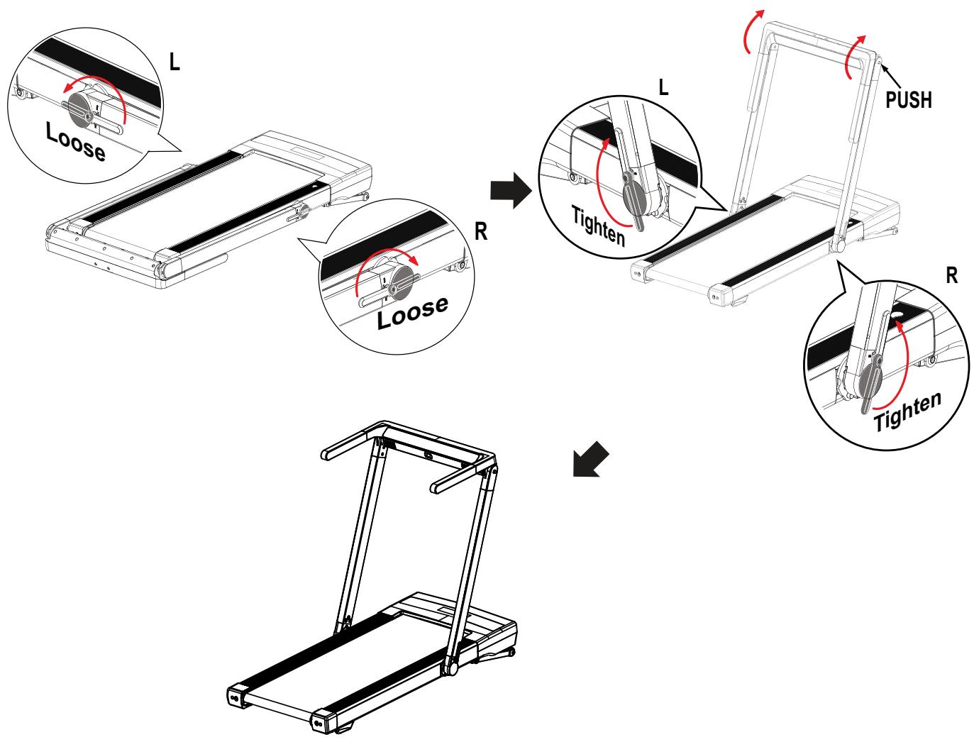 Sportstech sTread Fold Pro - POUR LE MODE COURSE: DÉPLIER LE BARRE DE POIGNée - 1