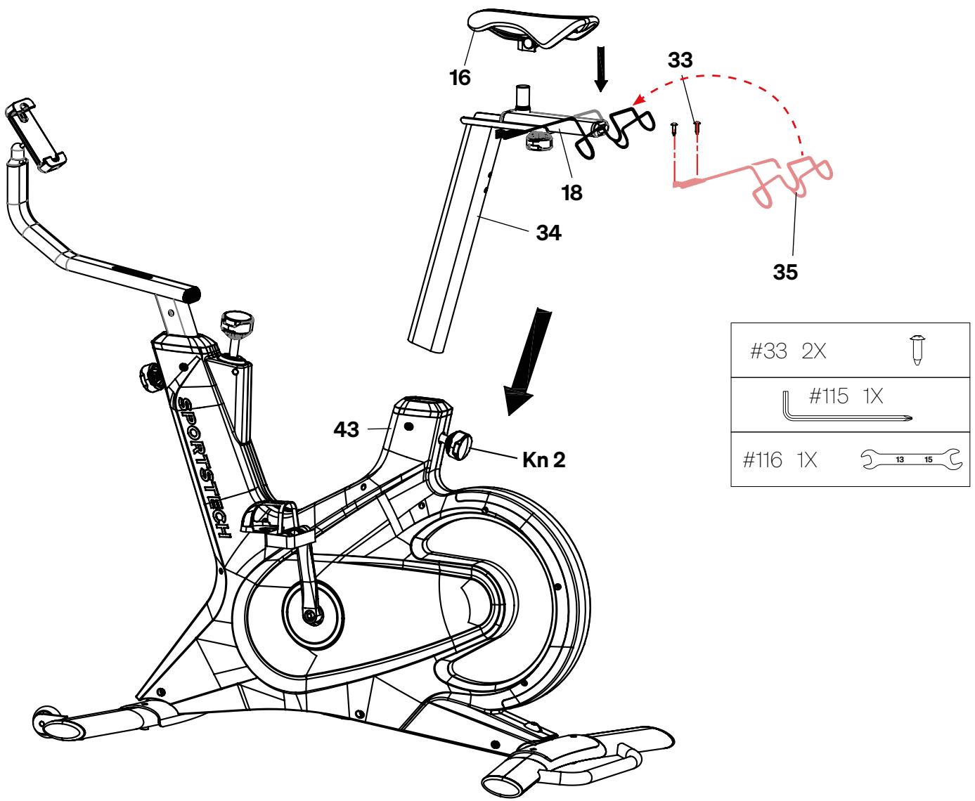 Sportstech sBike Lite - MONTAGE DU TUBE AVANT ET DU SUPPORT DE L'APPAREIL MOBILE - 3