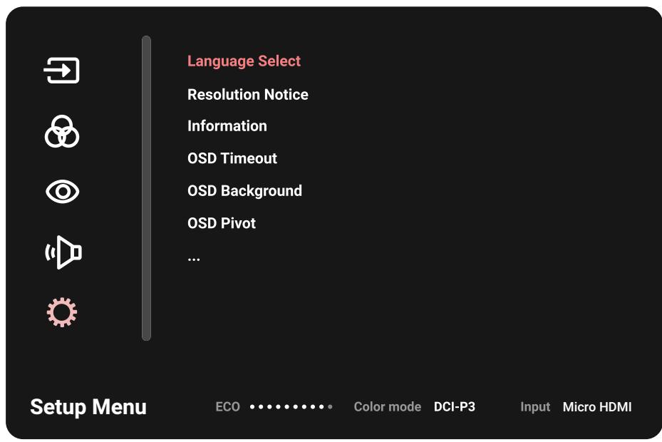 VIEWSONIC VP16-OLED - Setup Menu (Menu d'installation) - 1
