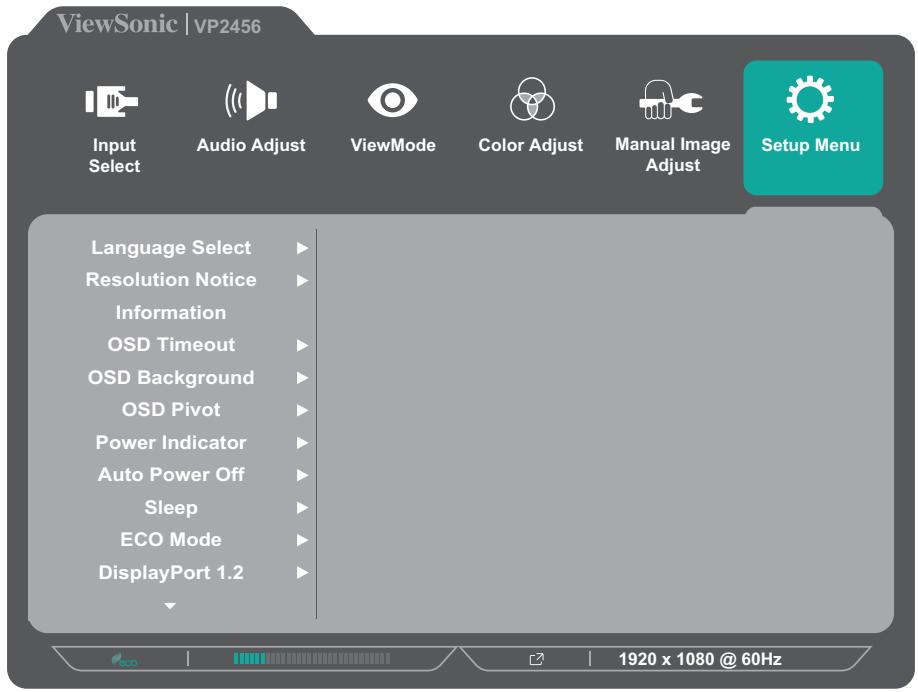 VIEWSONIC VP2456 - Setup Menu (Menu d'installation) - 1