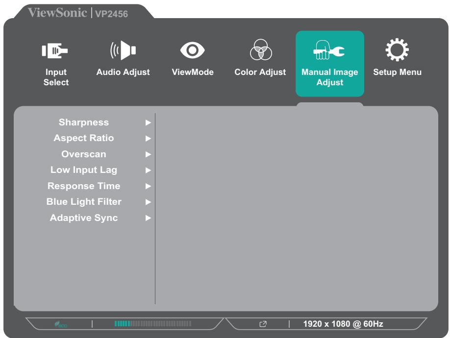 VIEWSONIC VP2456 - Menu Manual Image Adjust (Réglage manuel de l'image) - 1