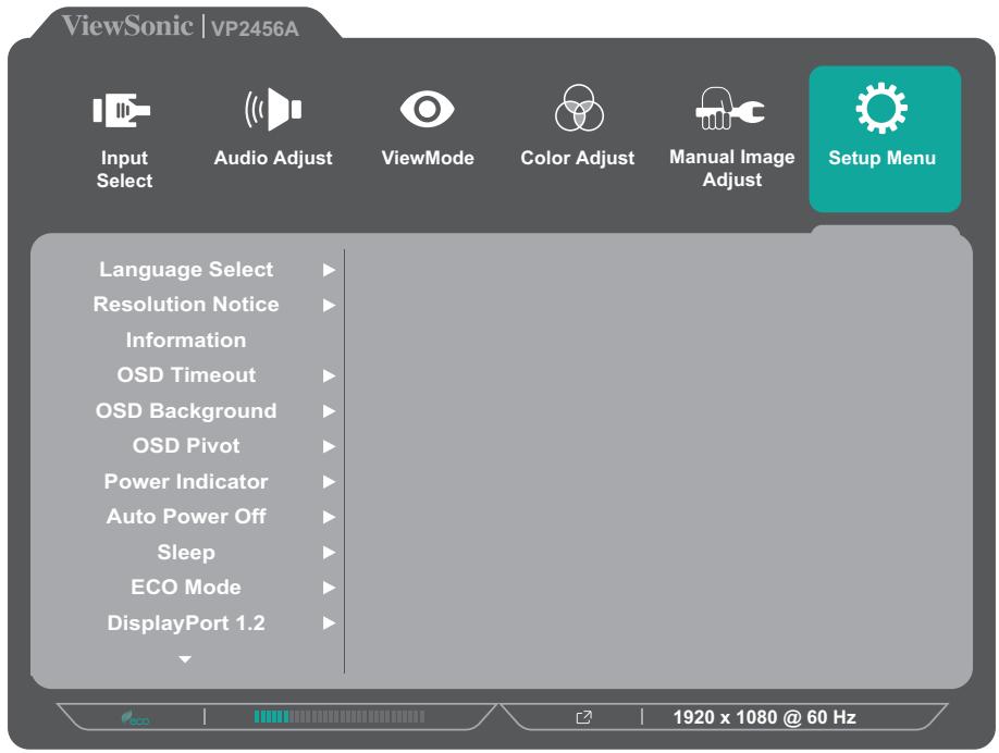 VIEWSONIC VP2456A - Setup Menu (Menu d'installation) - 1