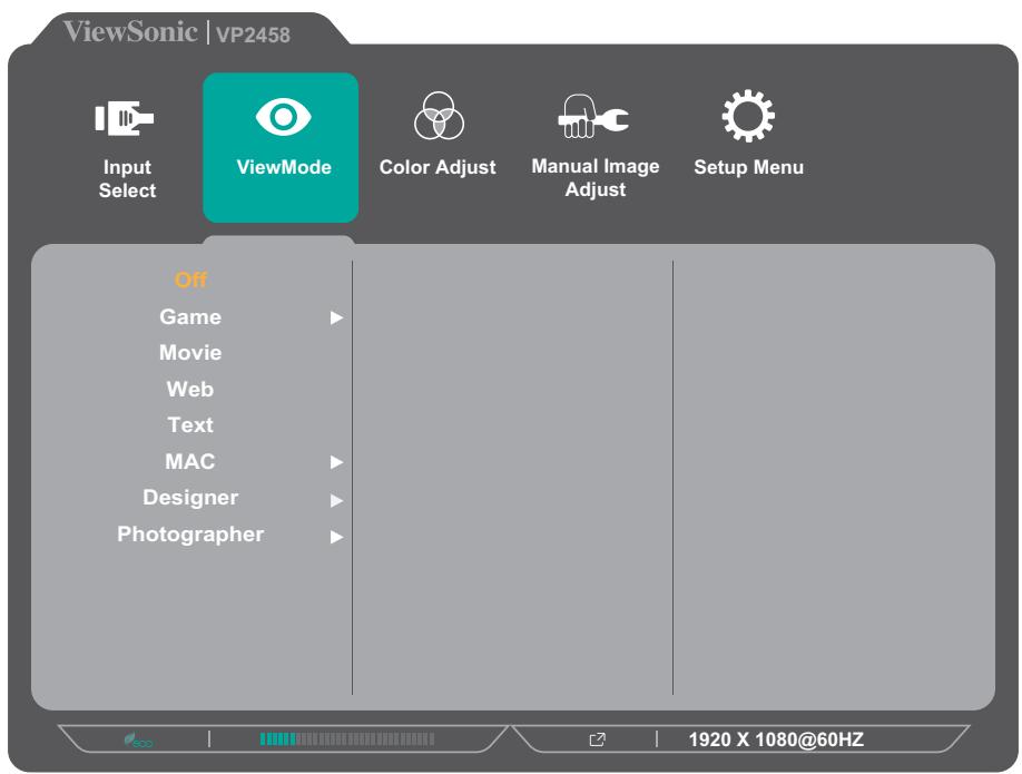VIEWSONIC VP2458 - Menu ViewMode (Mode visualisation) - 1