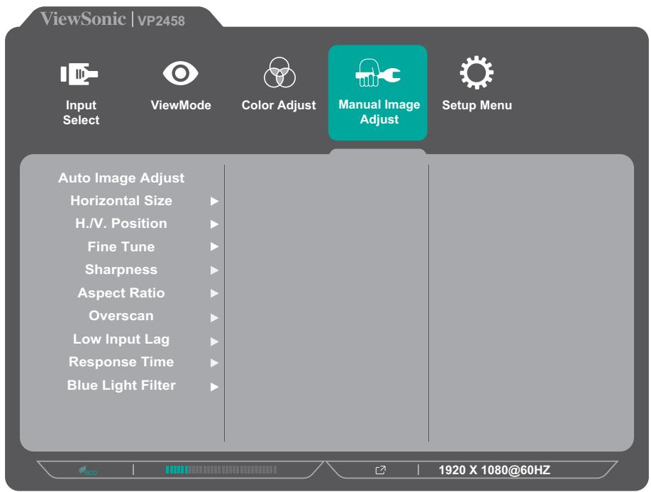 VIEWSONIC VP2458 - Menu Manual Image Adjust (Réglage manuel de l'image) - 1