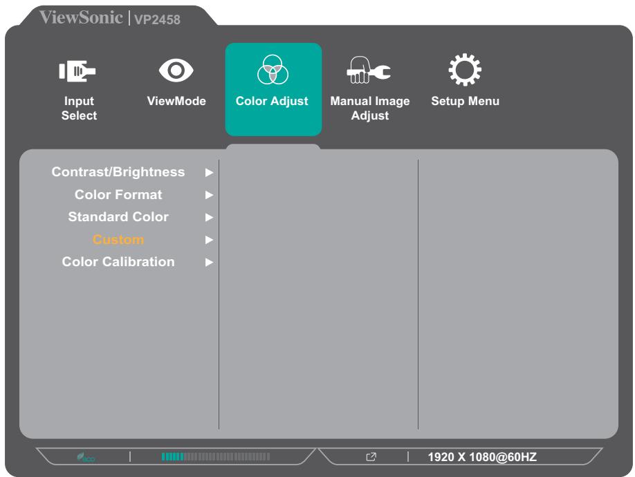 VIEWSONIC VP2458 - Menu Color Adjust (Réglage couleurs) - 1