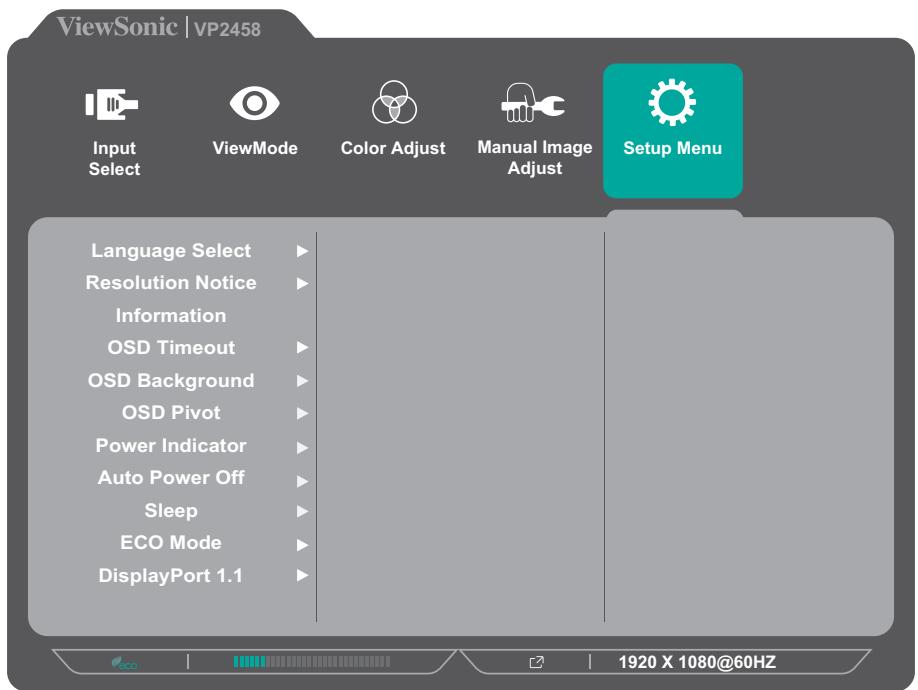 VIEWSONIC VP2458 - Setup Menu (Menu d'installation) - 1