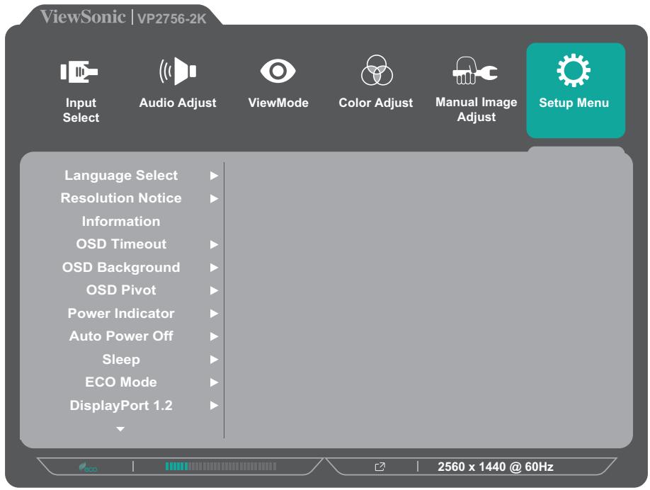 VIEWSONIC VP2756-2K - Setup Menu (Menu d'installation) - 1